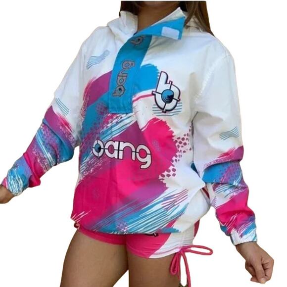 Bang Energy Windbreaker Reflective Rain jacket Hoodie Pullover Womens Small Neon - Picture 1 of 7